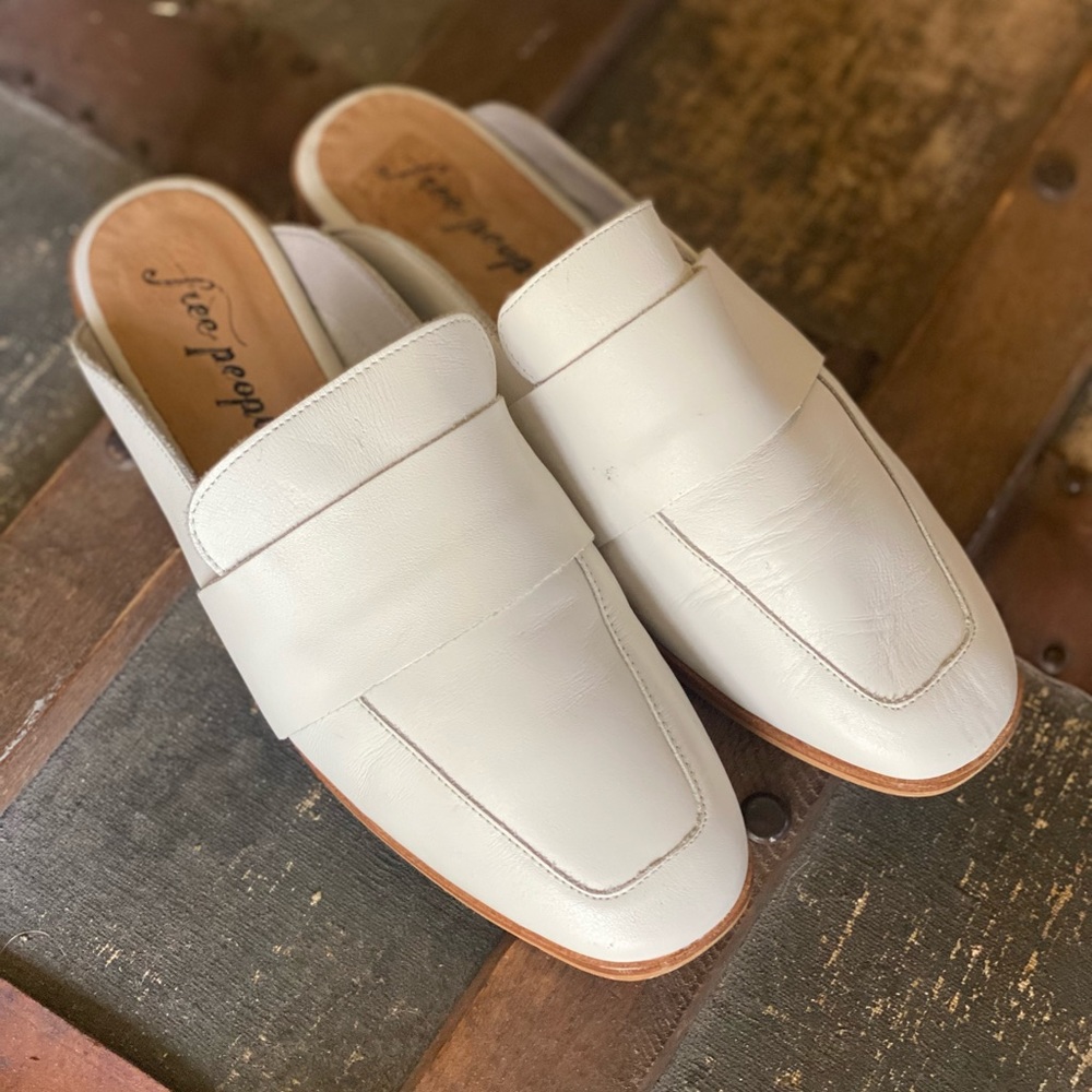 Free People White Leather At Ease Loafer Slides